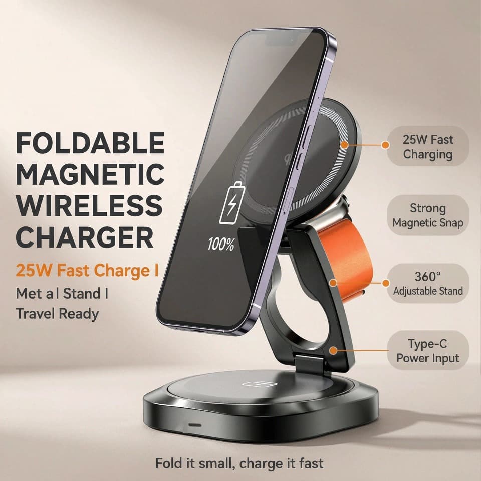 3-in-1 Foldable Magnetic Wireless Charging Stand