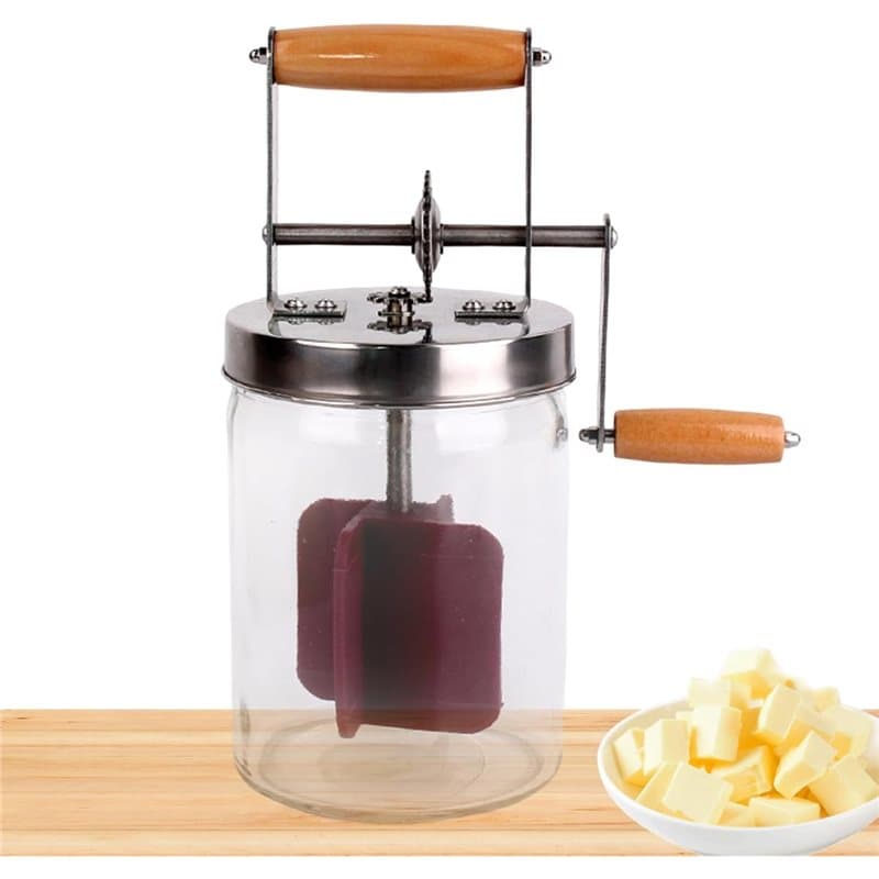 Manual Butter Churner With 1500ml Wide-Mouth Glass Jar