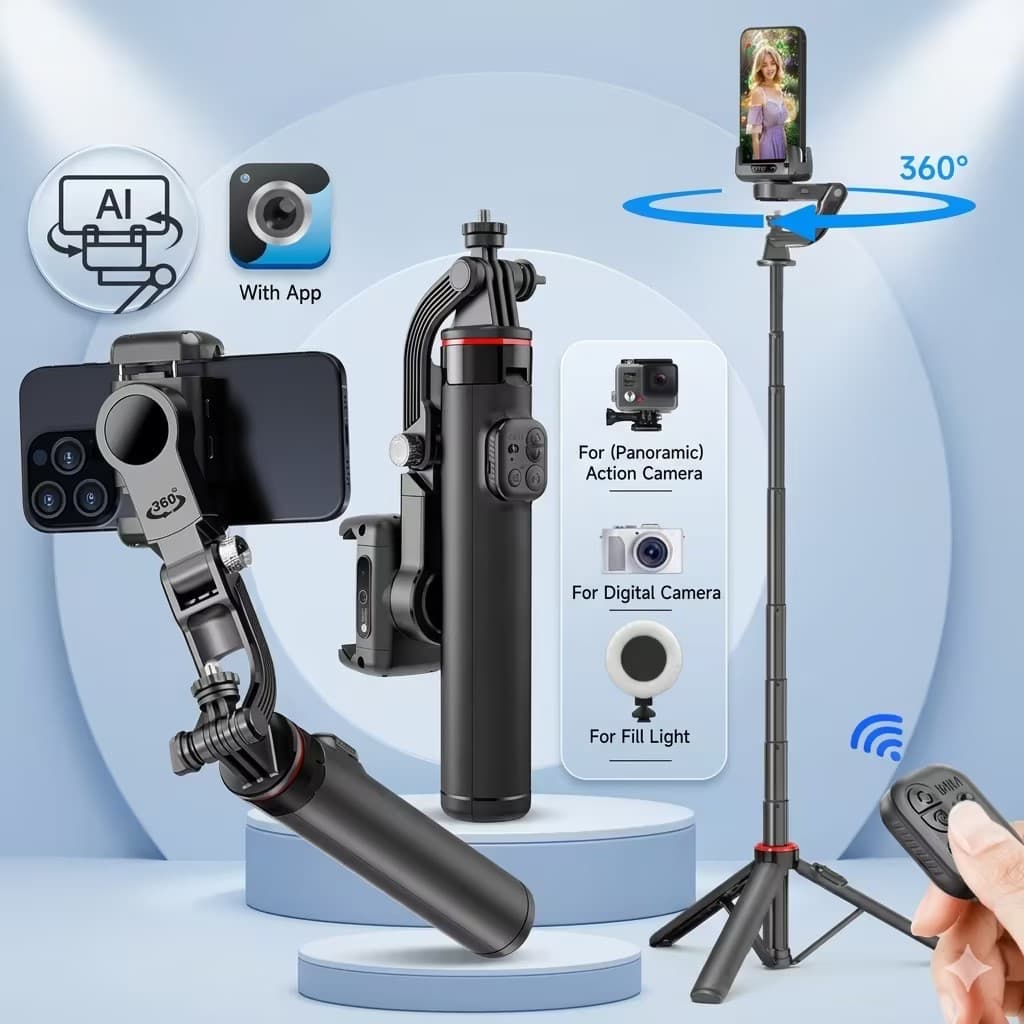 360° AI Tracking Gimbal With Selfie Stick Tripod